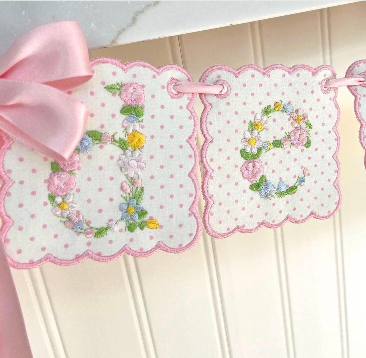 Embroidered Floral Name Banner