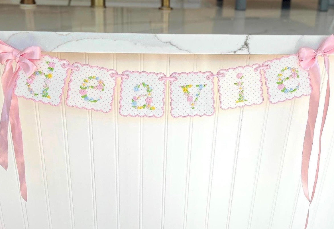 Embroidered Floral Name Banner