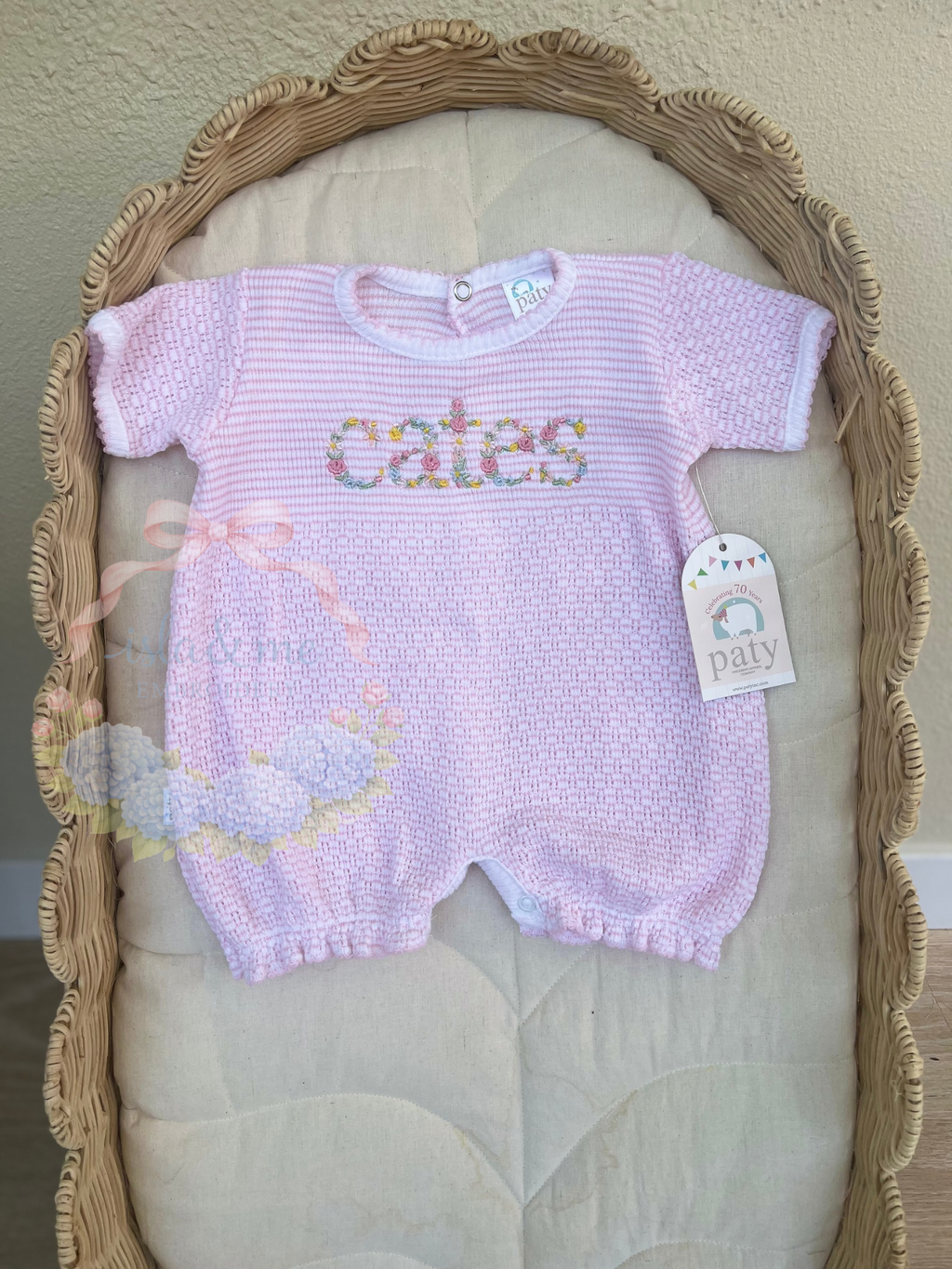Pink Knit Bubble with Floral Embroidered Name