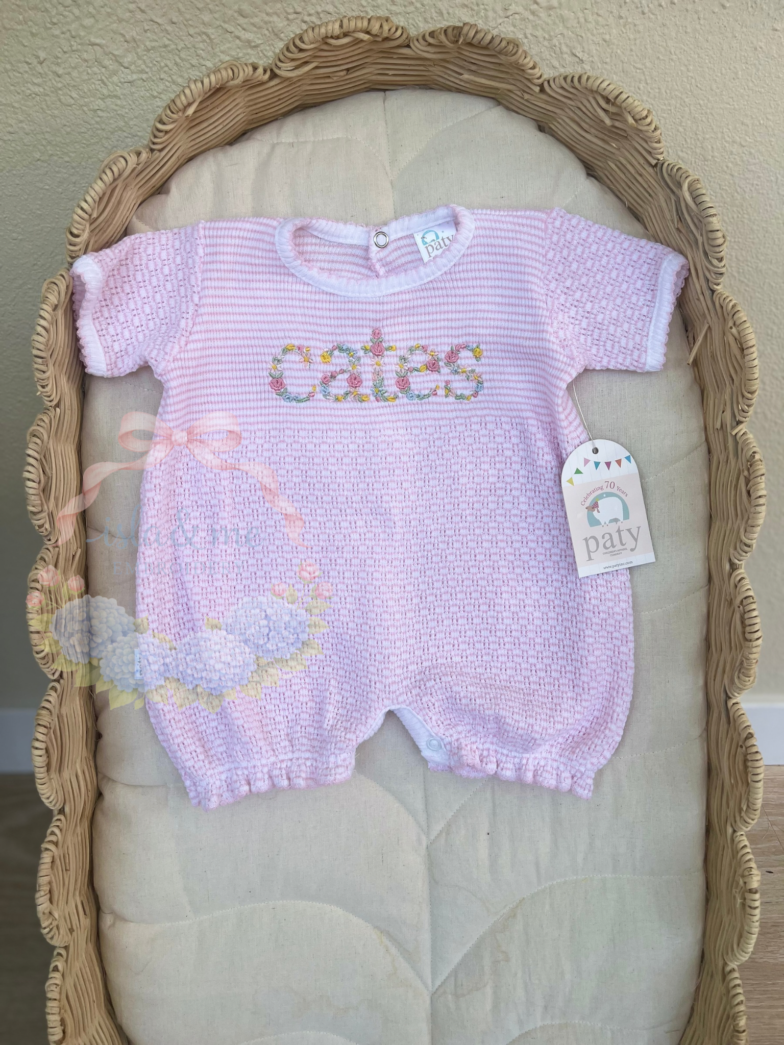Pink Knit Bubble with Floral Embroidered Name