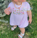 Pink Knit Bubble with Floral Embroidered Name